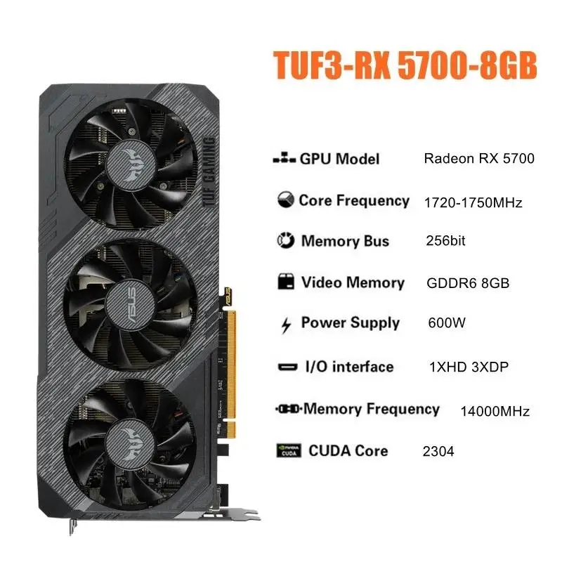 Top Graphics Cards AMD TUF3 RX 5700 XT 8GB GDDR6 GAMING GPU Video Card 256Bit RX 5700XT O8G