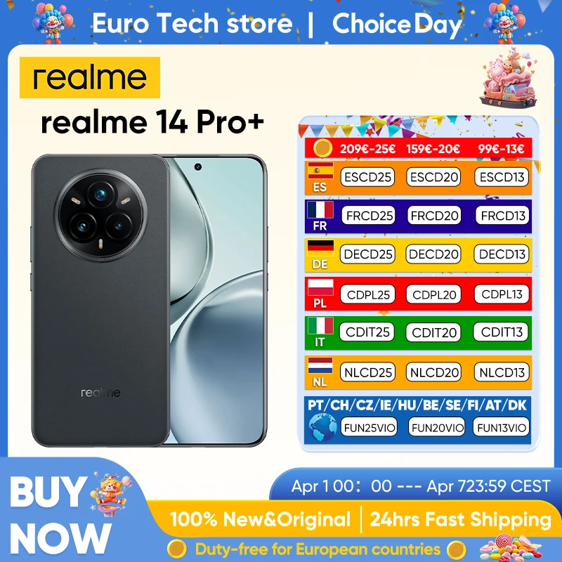 Realme 14 Pro + 5G Smartphone 50MP + 50MP caméra 120Hz 6.83 ''écran Quad courbe Snapdragon 7s Gen 3 processeur 5260mAh batterie