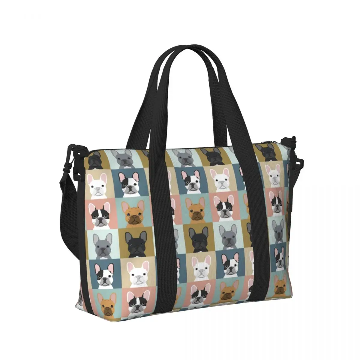 

French Bulldog Portraits Pattern Beach Travel Bag Large Capacity Tote Bags for Gym Yoga Women Shopping Duffle Shoulder Bag