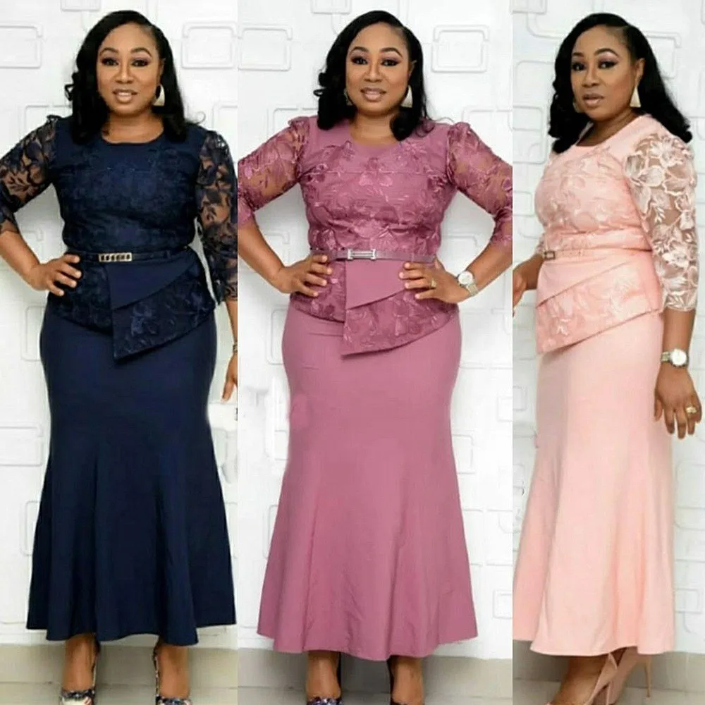 

Весеннее женское платье: элегантное кружевное макси-платье с цветочным принтом, круглым вырезом, рукавом три четверти, больших размеров, для повседневной носки.