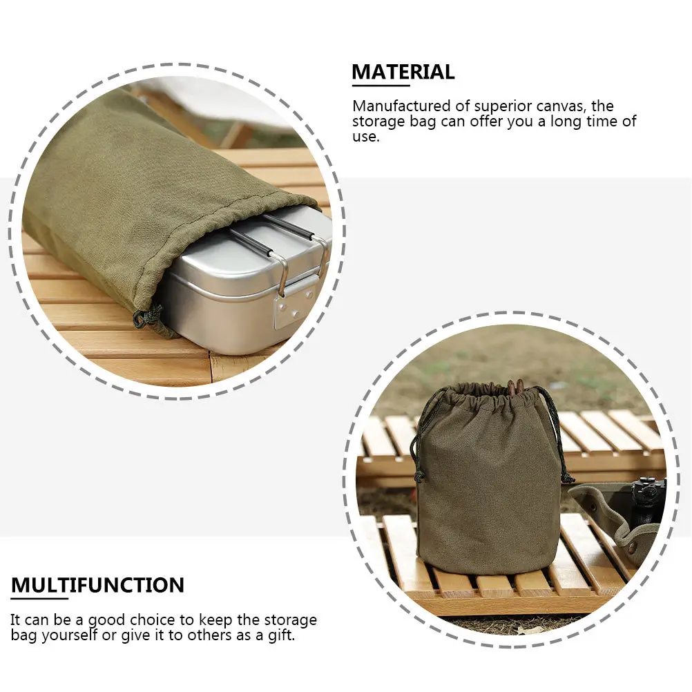 

Large Capacity Drawstring Storage Bag Canvas Multi-Functional Camping Supply for Outdoor Hanging Tableware Organizer Army Green