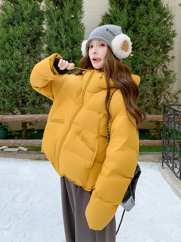 

Cute Yellowi Brown ort Puffer Jaet Women's Winter Warm Thiened Anti-Aging Outerwear Baked Bread Sle Zipper ket