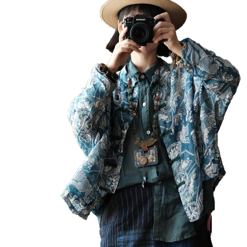 

Original Irregular Printed Linen Long Sleeves Shirts and Blouses Vintage Style Lightweight 2026 New Woman Loose Casual Shirt Top