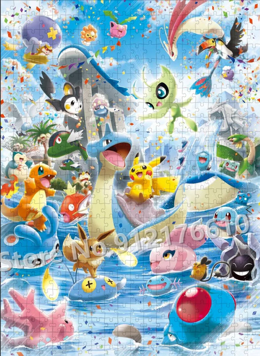 Pokémon Anime Jigsaw Puzzle para Adultos, Pikachu, Animais, Desenhos Animados, Brinquedos Educativos, Decompress, Presentes de Natal, 1000 pcs