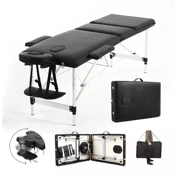 2026 High Quality Aluminum Alloy Three Fold Portable Massage Table Massage Bed