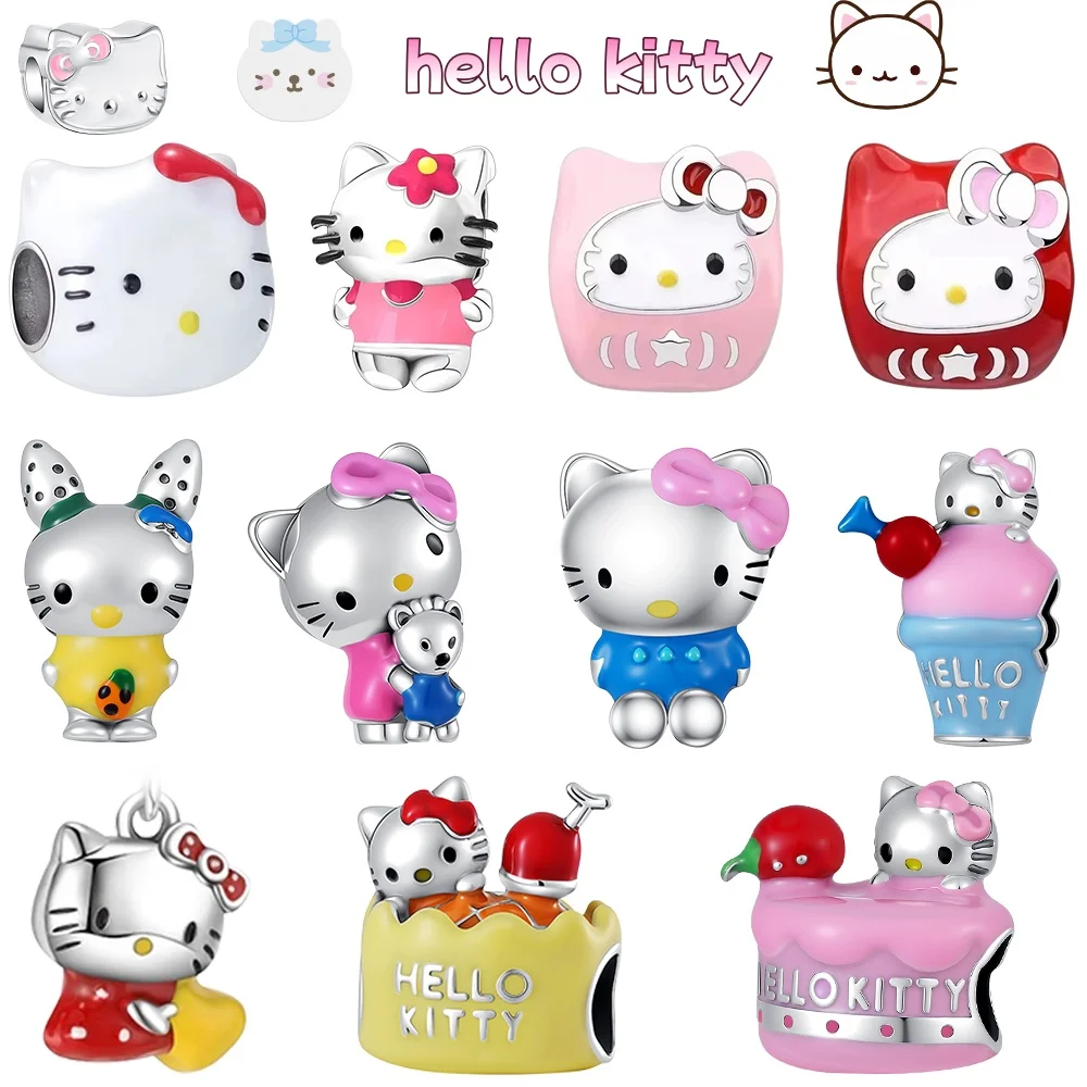 Abalorios de Plata 925 con Diseño de Hello Kitty Kawaii 2026, Lindos y Animados, Compatibles con Pulseras Originales, Accesorios DIY, Joyería Exquisita