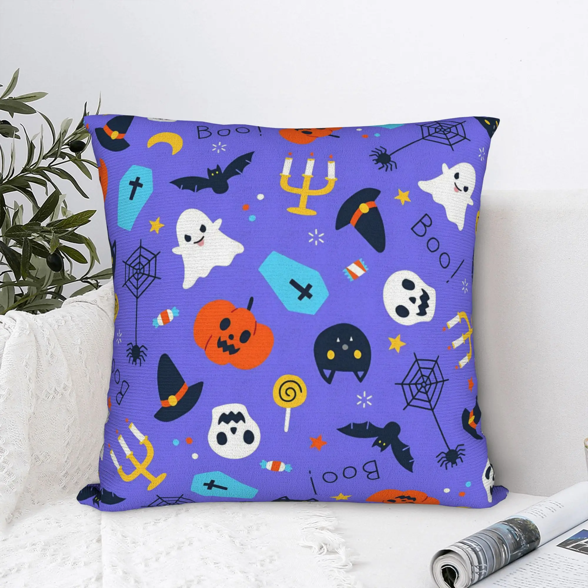 Halloween Bats Pumkin Skull Square Pillow Covers Polyester Room  Cushion Case Funny Decorative Pillowcase 40*40