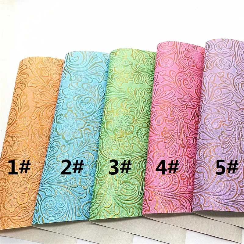 Two Tones Synthetic Leather Flowers Embossed Faux Leather Fabric Sheets Vintage Look Leather for Crafts Earrings Bows DIY R534A