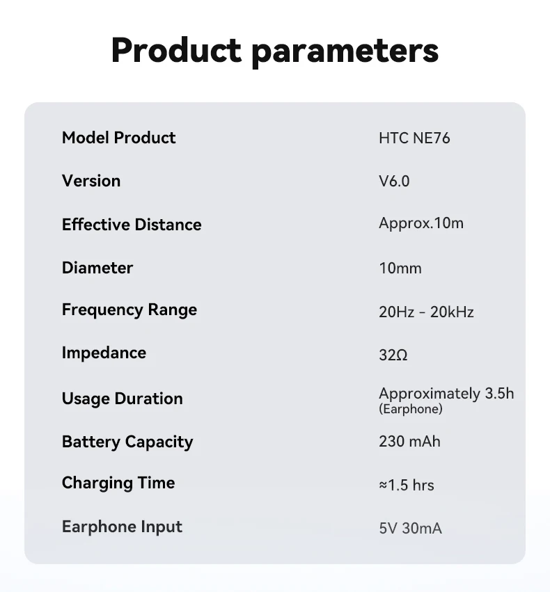 HTC NE76 Kabellose Bluetooth-Kopfhörer TWS In-Ear-Ohrhörer Bluetooth 5.4 Mikrofon IPX5 Wasserdicht Sport-Ohrhörer für iOS Android – Detail 15