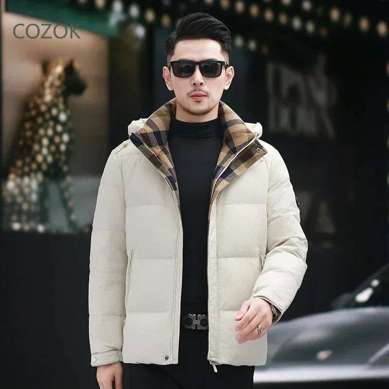 COZOK Short Down Jacket Casual Man Sack Hooded Jackets Designer Clothes Men Duck Down Padding Jackets Man 2024 Winter Coat Men