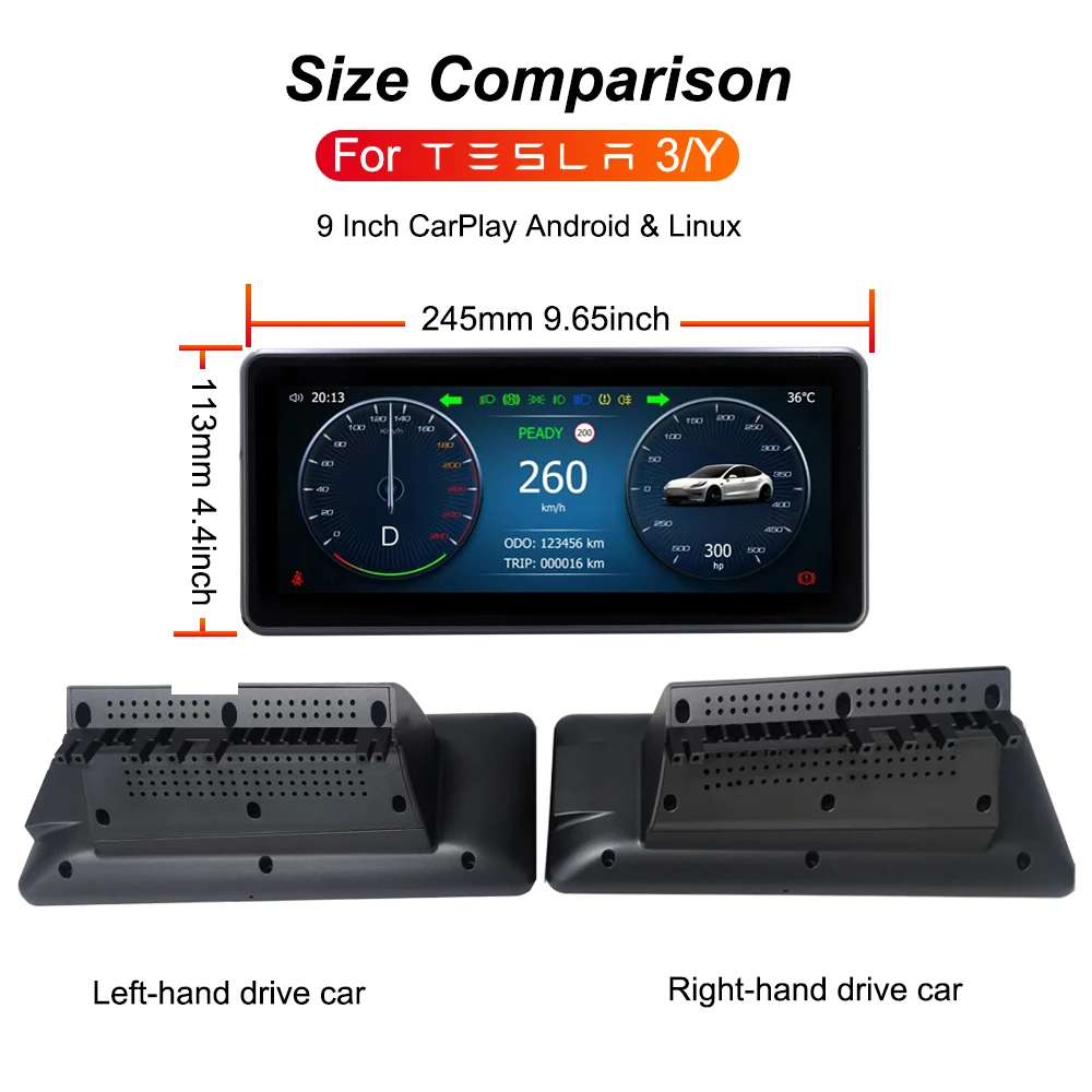 Autopmall lettore multimediale per auto con Display Touch-LCD HUD digitale da 10.25 e 8.8 pollici per Tesla Model 3 / Y Wireless Carplay Android Gear