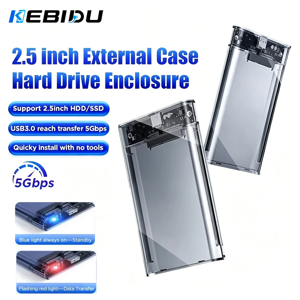 KEBIDU HDD Case 2.5inch SATA to USB 3.0 Hard Drive Enclosure for SSD Disk HDD Box USB C 3.1 Gen 2 Case HD External HDD Enclosure