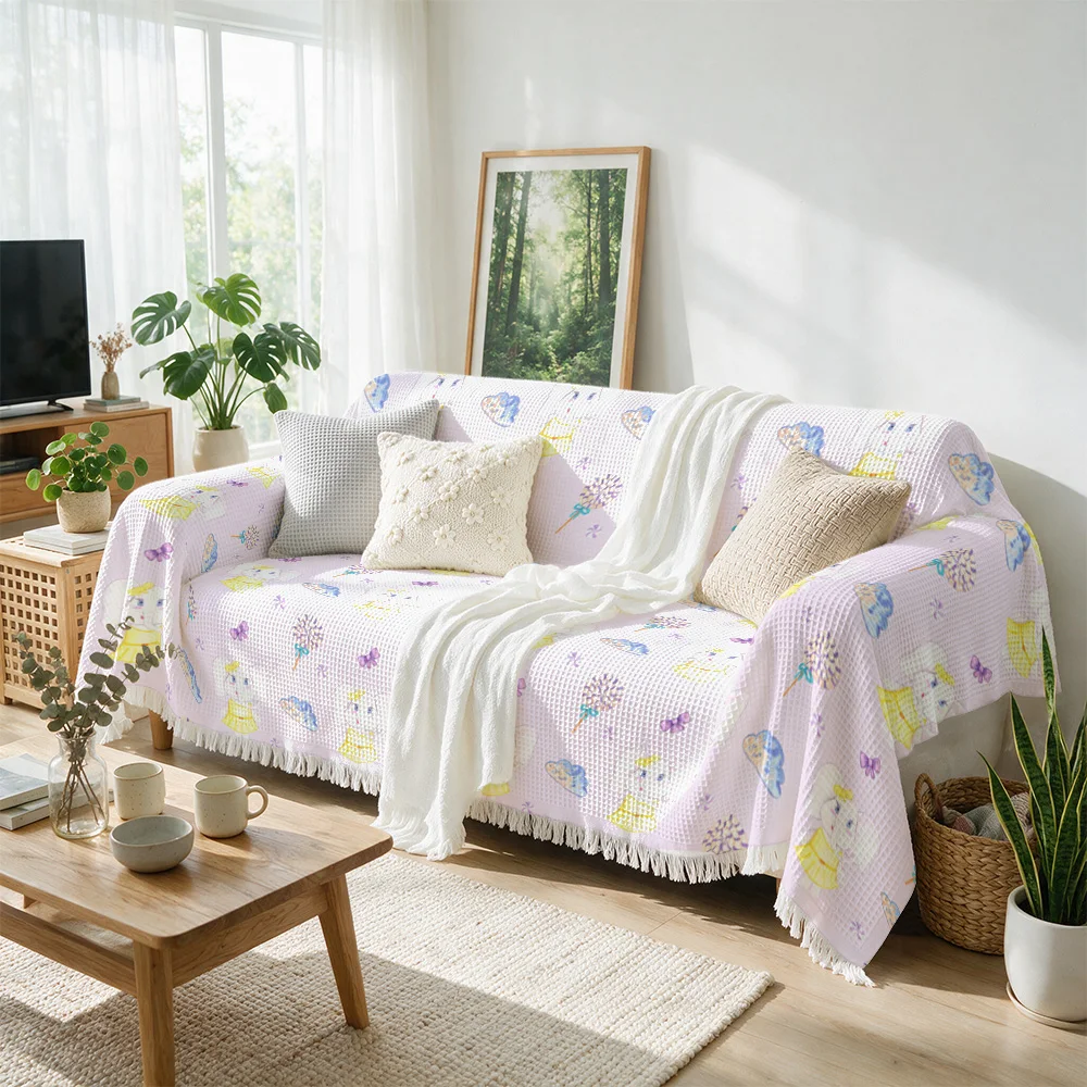 Decorative Spring Pastel Floral Sofa Throw Blanket Couch Cover for Living Room Accent Decor Knit Throw Pillow