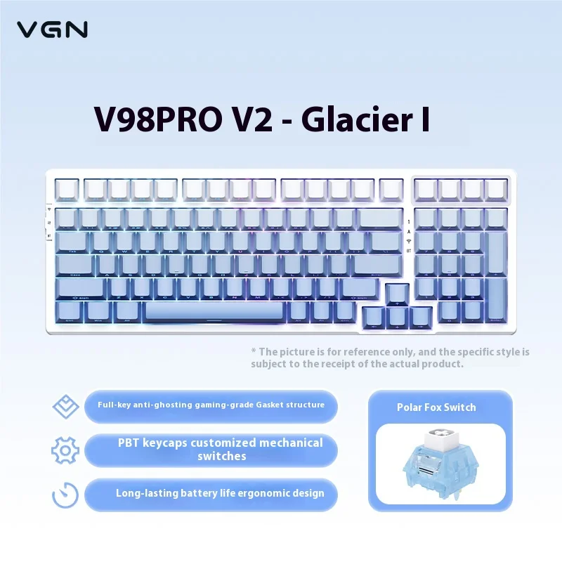 Vgn V98prov3 Polar Fox ثلاثة أوضاع مبادلة ساخنة لاسلكية قابلة للتخصيص لوحة مفاتيح ميكانيكية للألعاب معدات مكتبية للكمبيوتر الطرفية