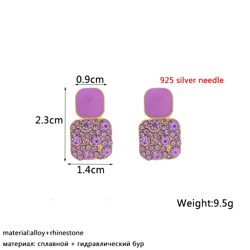 New Purple Crystal Pendants Women Dangle Earrings Korean Fashion Elegant Drop Earrings Square Statement Boucles D'oreilles
