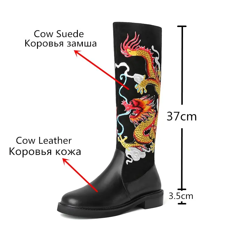 ASUMER Plus Size 33-43 New Knee High Boots Women Genuine Leather Zipper Ladies Shoes Embroidery Handmade Retro Long Boots