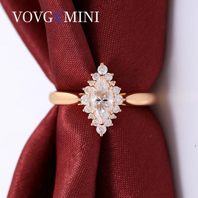 

VOVGEMINI Moissanite Wedding Ring 3carat 7x14mm Marquise Cut Vvs1 14k Real 18k Yellow Gold Fine Jewelry For Woman Romantic