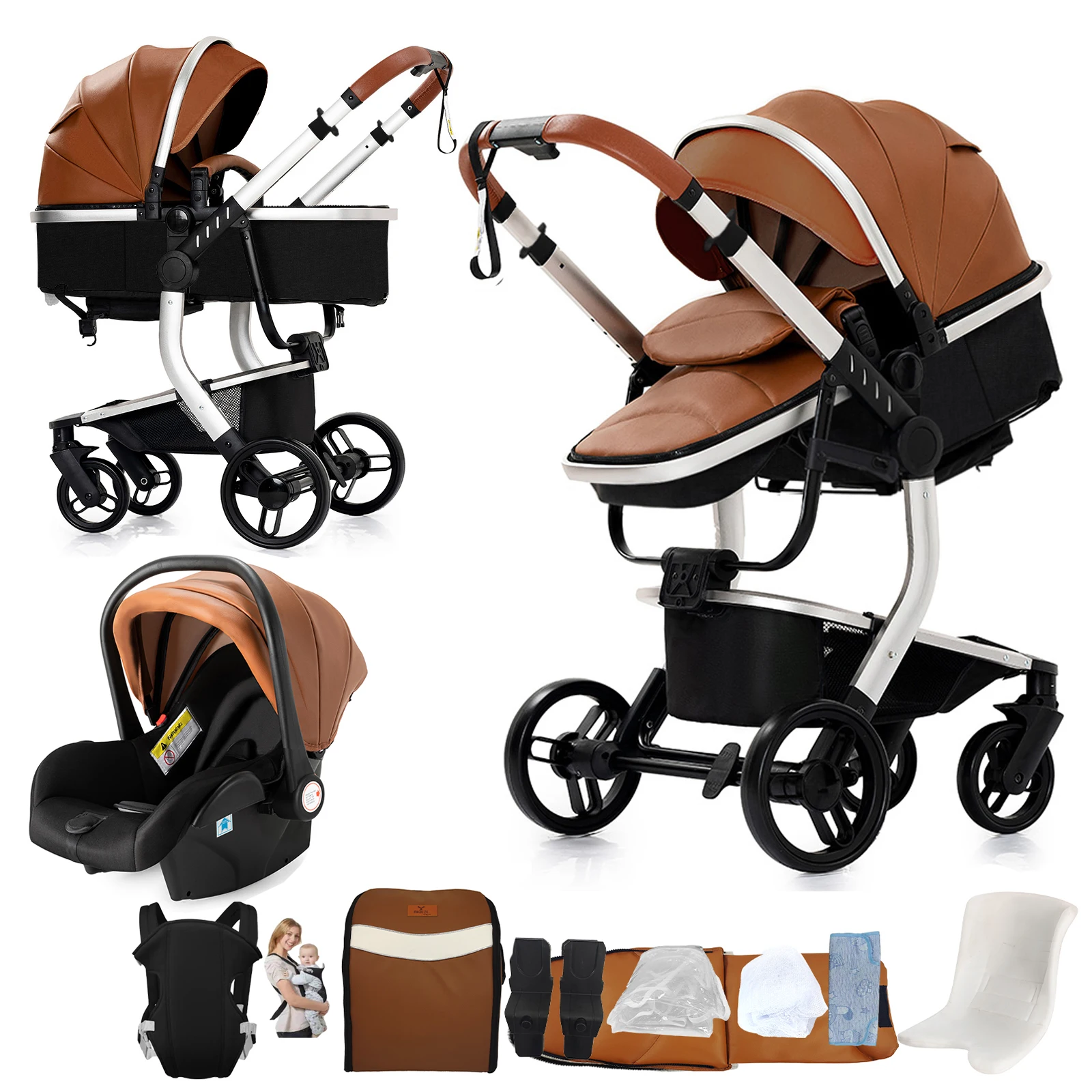 Kinderwagen 3-in-1 Babyreiswieg Lichtgewicht Opvouwbare Kinderwagen Hoge Ligstand Omkeerbare Babywagen Eenvoudig Opvouwbare Kinderwagen Compact