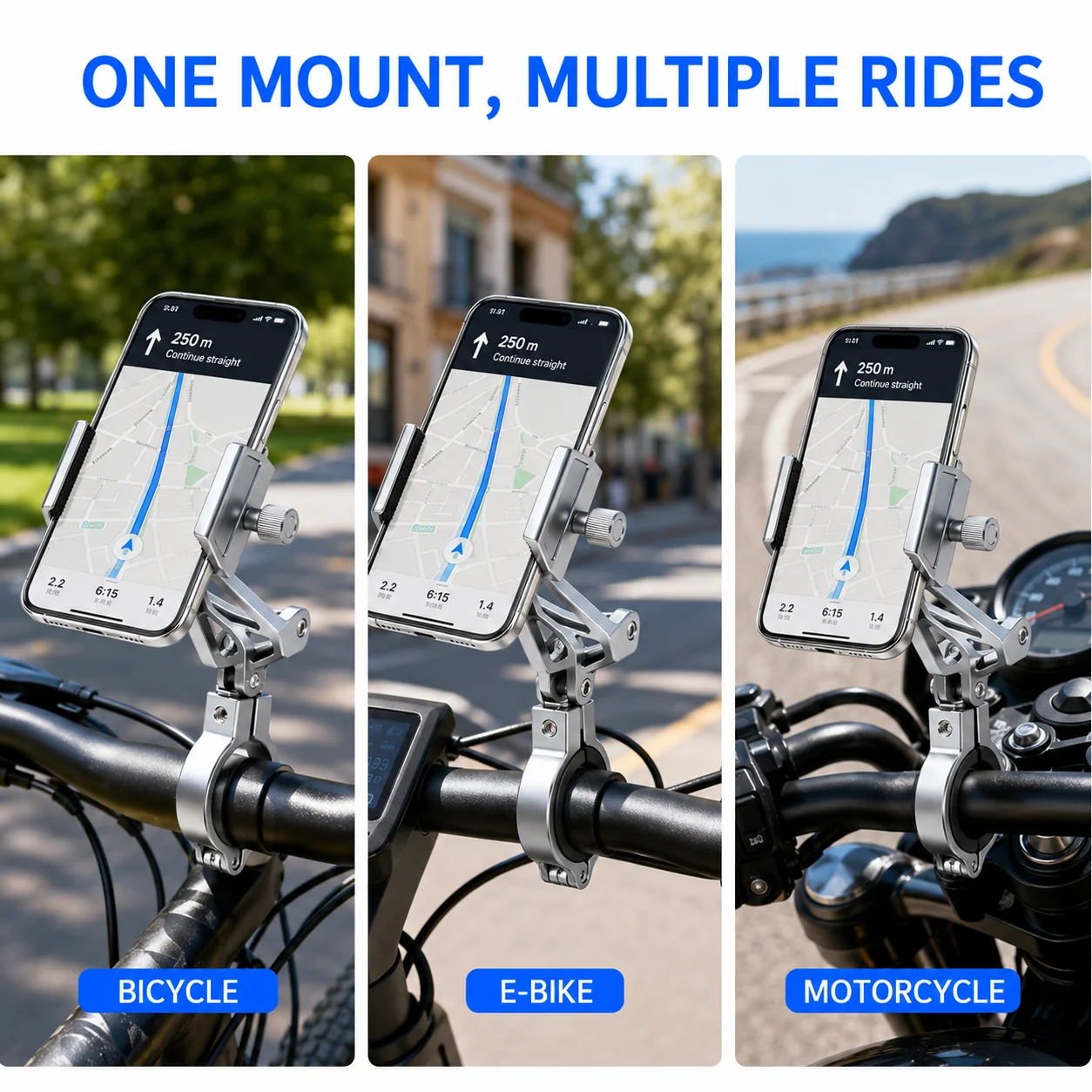 SOARSHOT RNC-01 Aluminum Motorcycle Bike Phone Mount 360° Rotating Handlebar Holder for E-Bike Scooter Navigation Delivery Rider