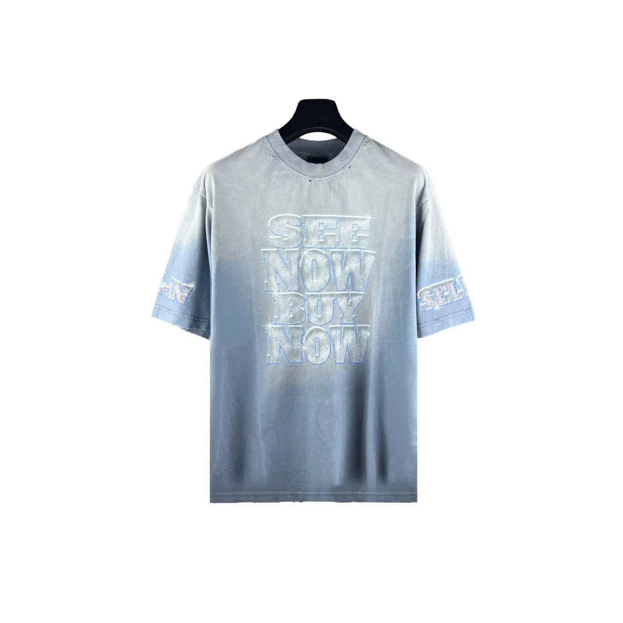 

24 Spring Summer Men's Luxury Brand T shirt SNBN Logo T shirts High Quality Washed Denim Blue Cotton Tshirt Women Oversize Tees