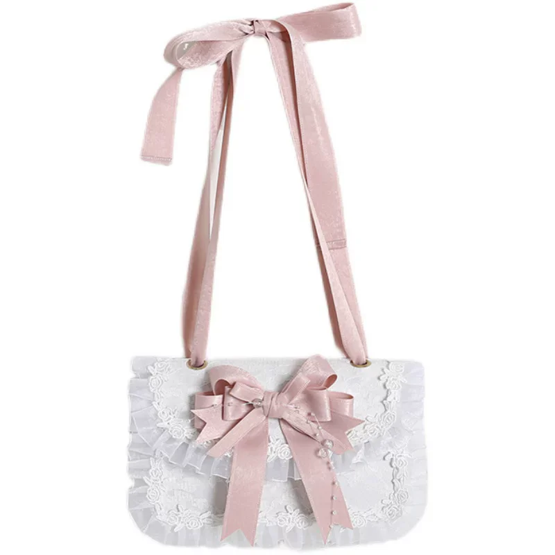 Exquisite Lace Lolita Pearl Bow Bag Original Handmade Girls Shoulder & Handbag Versatile Style