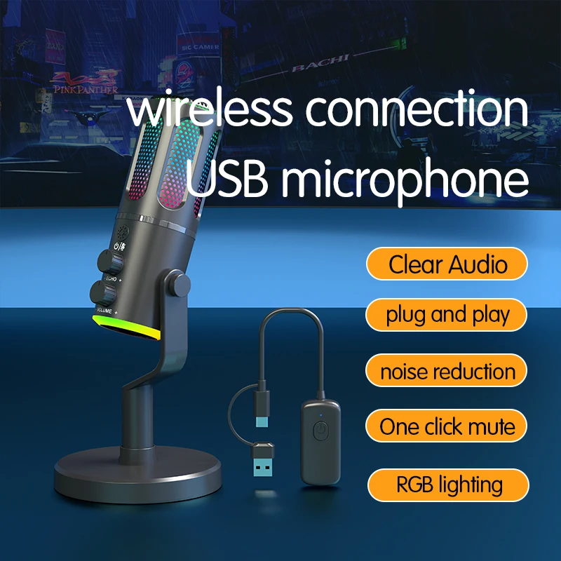 Professional 2.4G Wireless Omnidirectional Polar Pattern USB Computer Recording Microphone Echo Mute Comfortable Earpots Studio