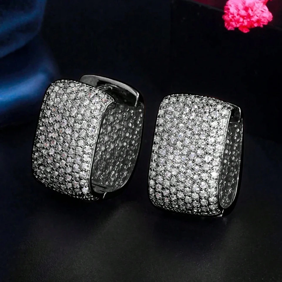 1 زوج شعبية الزركون أقراط للنساء مطلي الأسود الأذن هوب الزفاف الذكرى حفلة خطوبة مجوهرات هدايا العيد #4