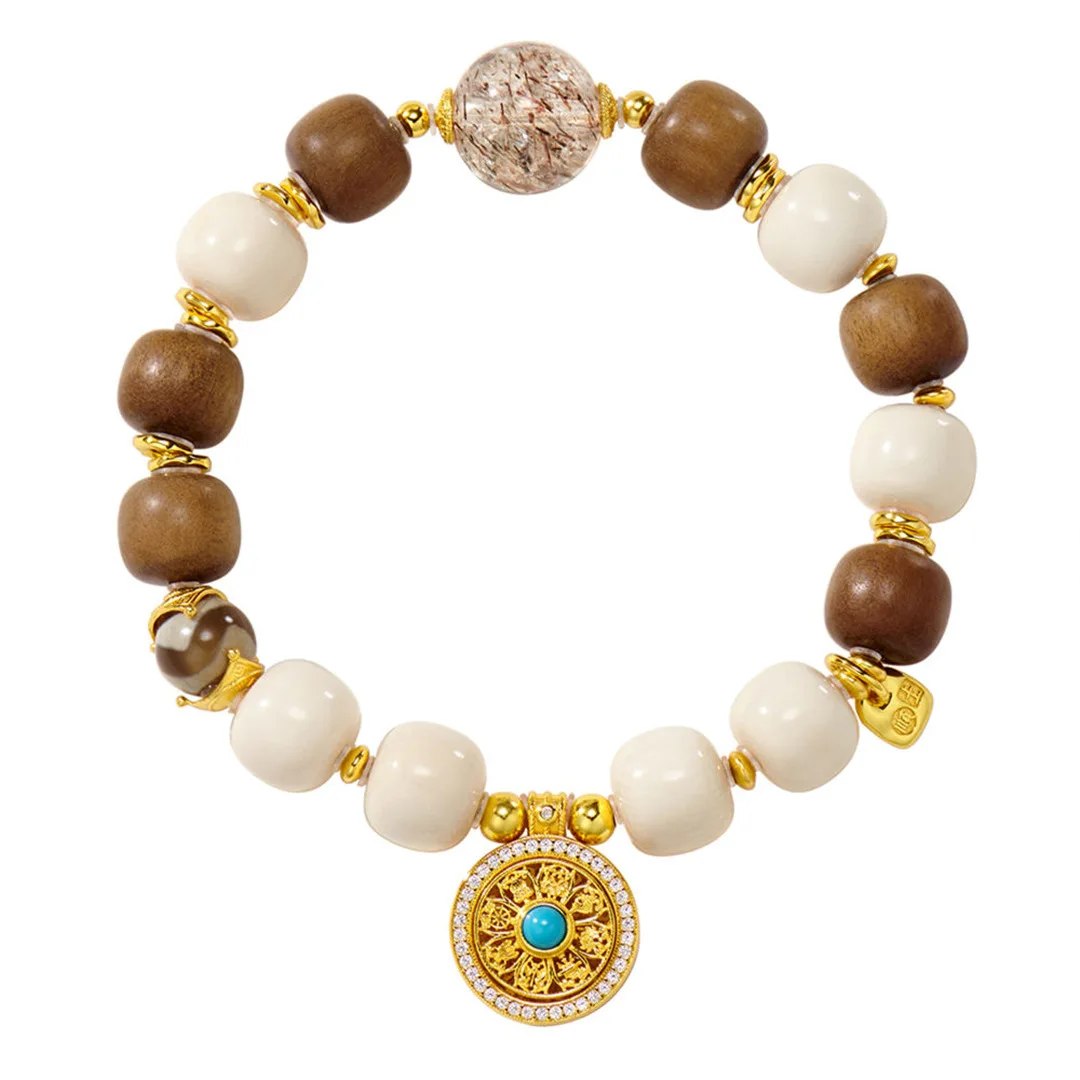 Mammoth Old Mountain Sandalwood Bead String Bracelet S925 Silver Eight Treasures Compass Time Running Bracelet Female Xiaohongsh