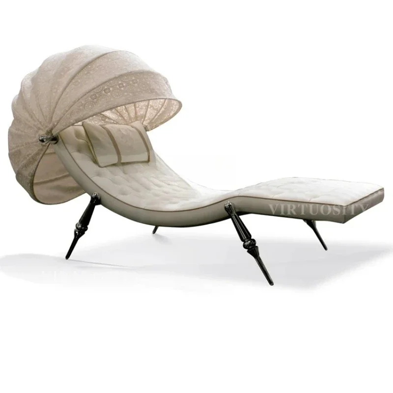 TTSingle Sofa Chair Reclining Bedroom Italian Light Luxury Leather Chaise Longue
