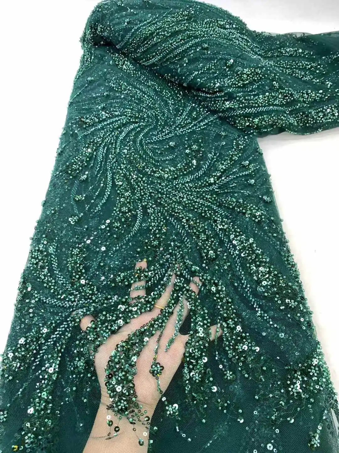 

High-End Luxury French Embroidery Heavy Groom Beads Lace Fabric Withs Sequins 5 Yards High Quality Materiel for Party Dresses