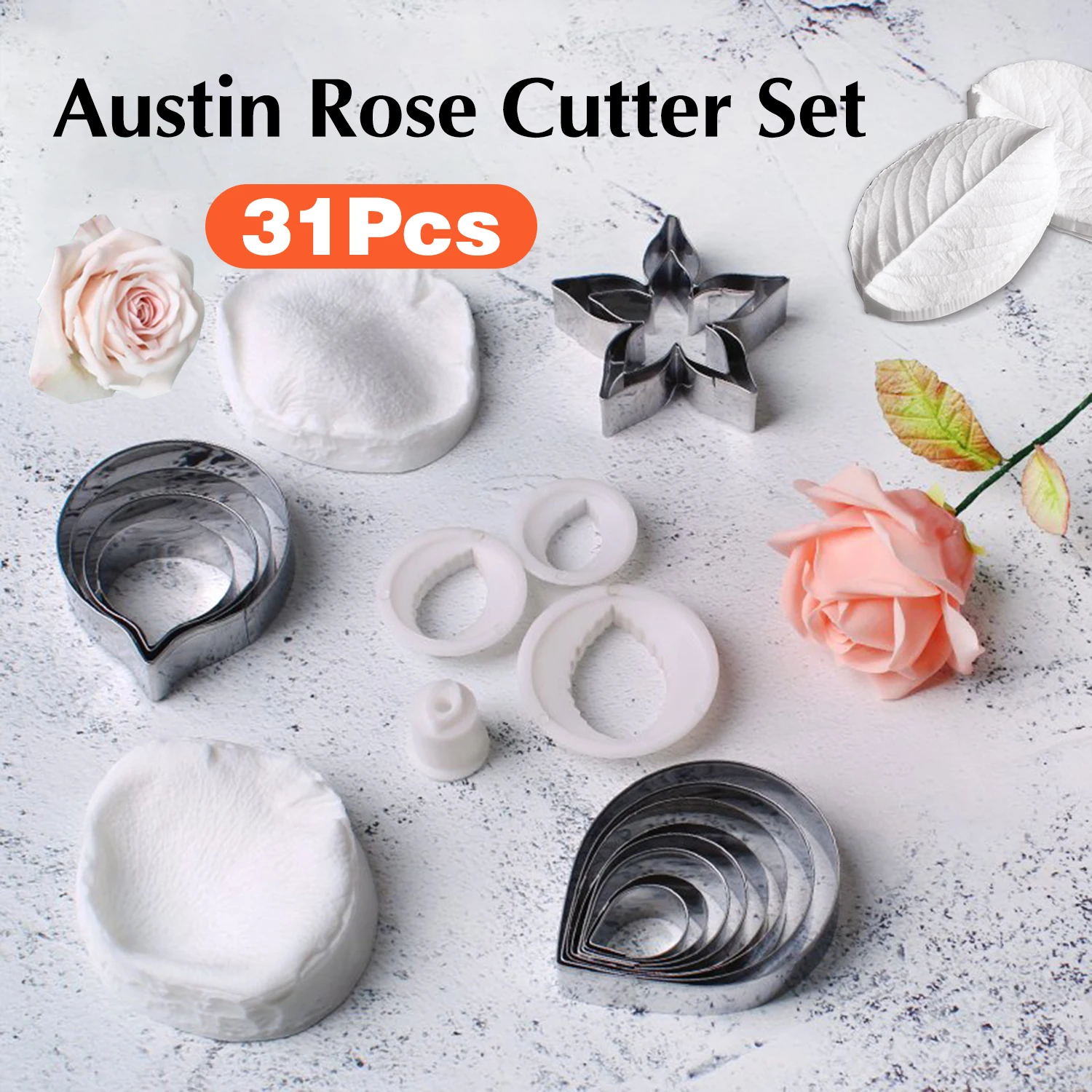 Austin Rose Fondant Silicone Moulds Petal Pattern Mould Leaf Mold Gumpaste Rose Petal Silicone Flower Tool Cake Decorating Tool - Image 3
