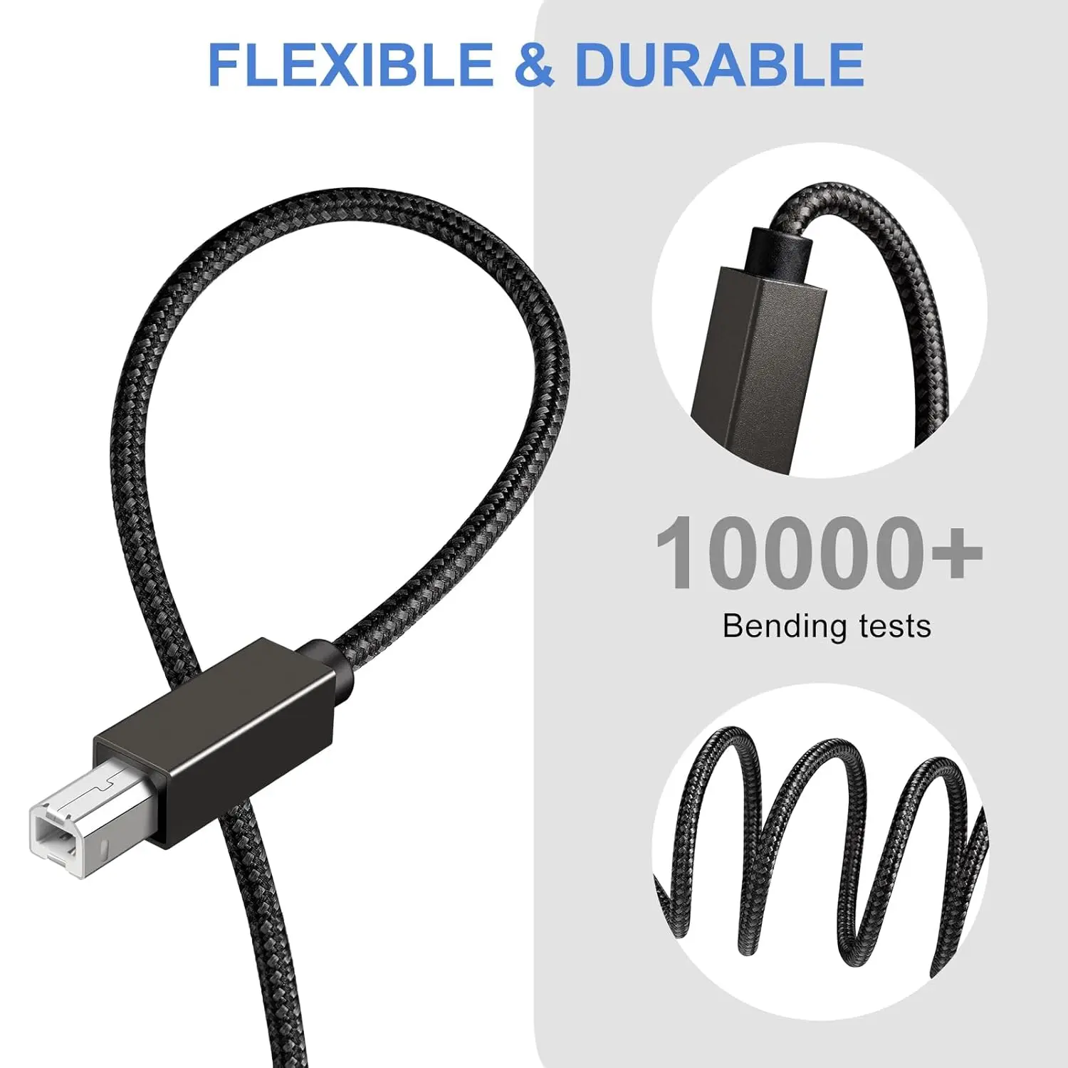 Кабель принтера USB 2.0 длиной 10 футов, шнур USB-A «папа» — «папа» USB-B, кабель принтера сканера с нейлоновой оплеткой, совместимый с HP, Canon, Brother