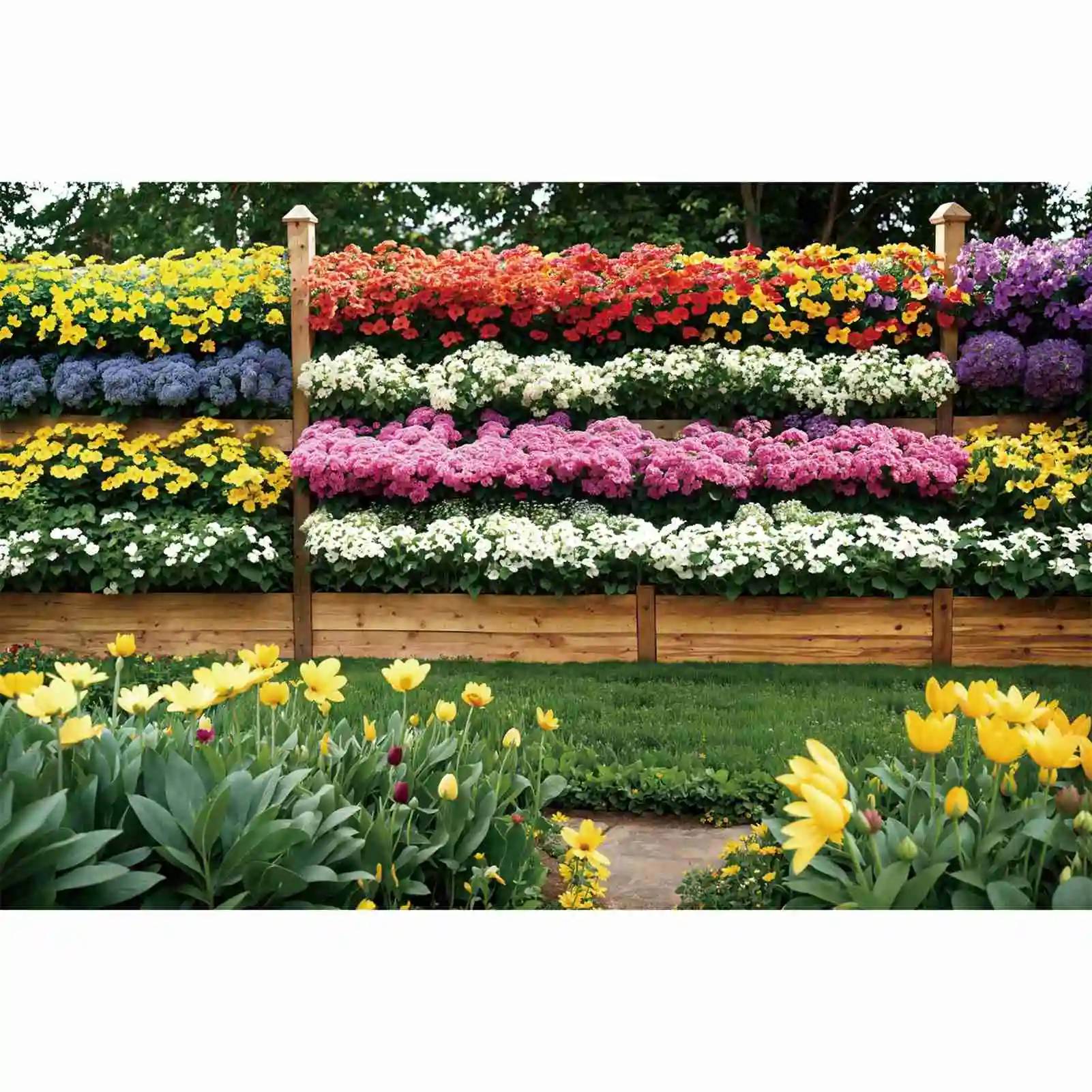 Fiori primaverili fondali da giardino per giardino fotografia decorazione per feste fiore recinzione in legno parete personalizzata per bambini sfondi fotografici puntelli