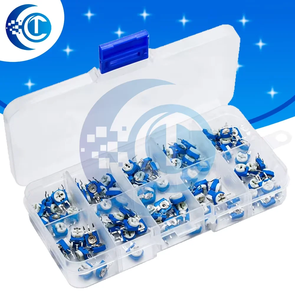 RM063 Vertical Multiturn Trimmer Potentiometer Kit (100PCS) - 10 Values 500Ω–1MΩ Adjustable Resistors