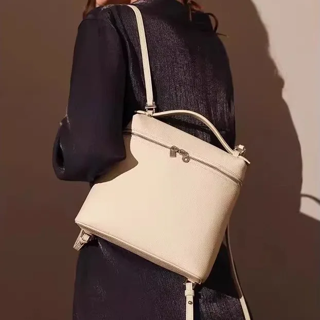 

Large Capaci Leather Double oulder Bag Women's Lunch Box Commuter Bapa Casual Busin Sle Zipper Closure School Bag