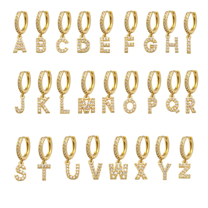 QMHJE  Initial A-Z Letters Mini Small Hoop Earrings Women Gold Silver Color Rainbow Crystal Jewelry Earring Aretes Alphabet ABC