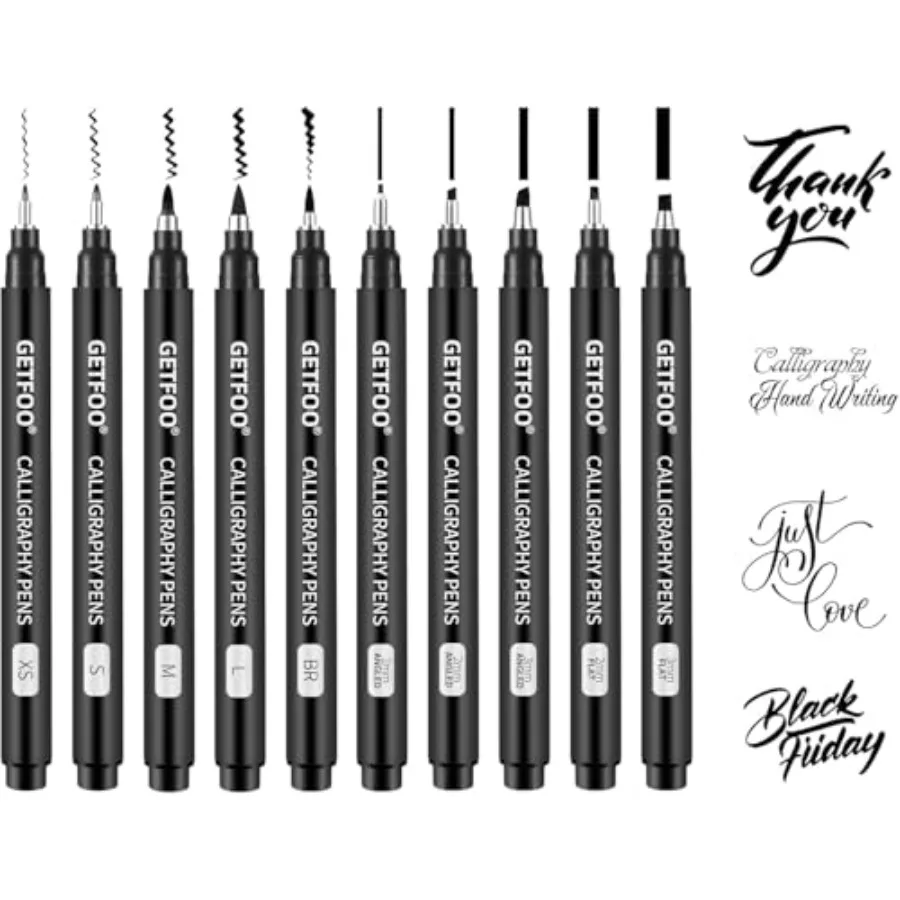 

10 Size Calligraphy Pen Set, Hand Lettering Brush Pens for Beginners, Calligraphy Markers for Writing, Art Drawing, Sketching,
