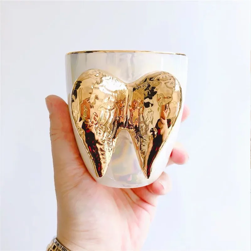 Creative Ceramic Mug Golden Wing Angel Wings Cup Light Luxury Tea Cup Mugs Coffee Cups Tumbler Kawaii Birthday Gifts Cup