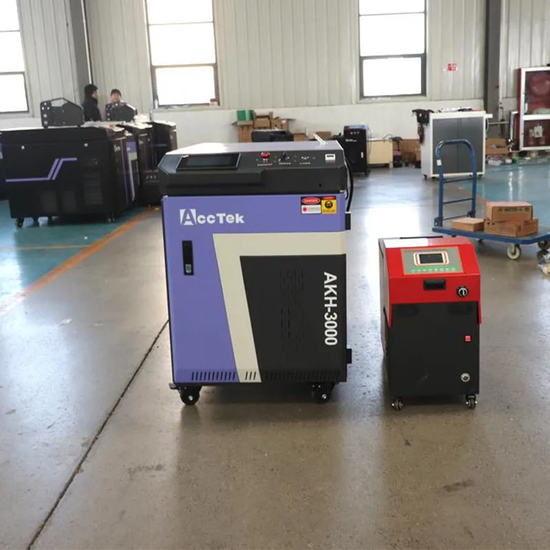 Saldatrice laser per metalli AccTek Mini dal design compatto 3kw 2kw con saldatura a doppio filo, saldatore laser in acciaio e alluminio