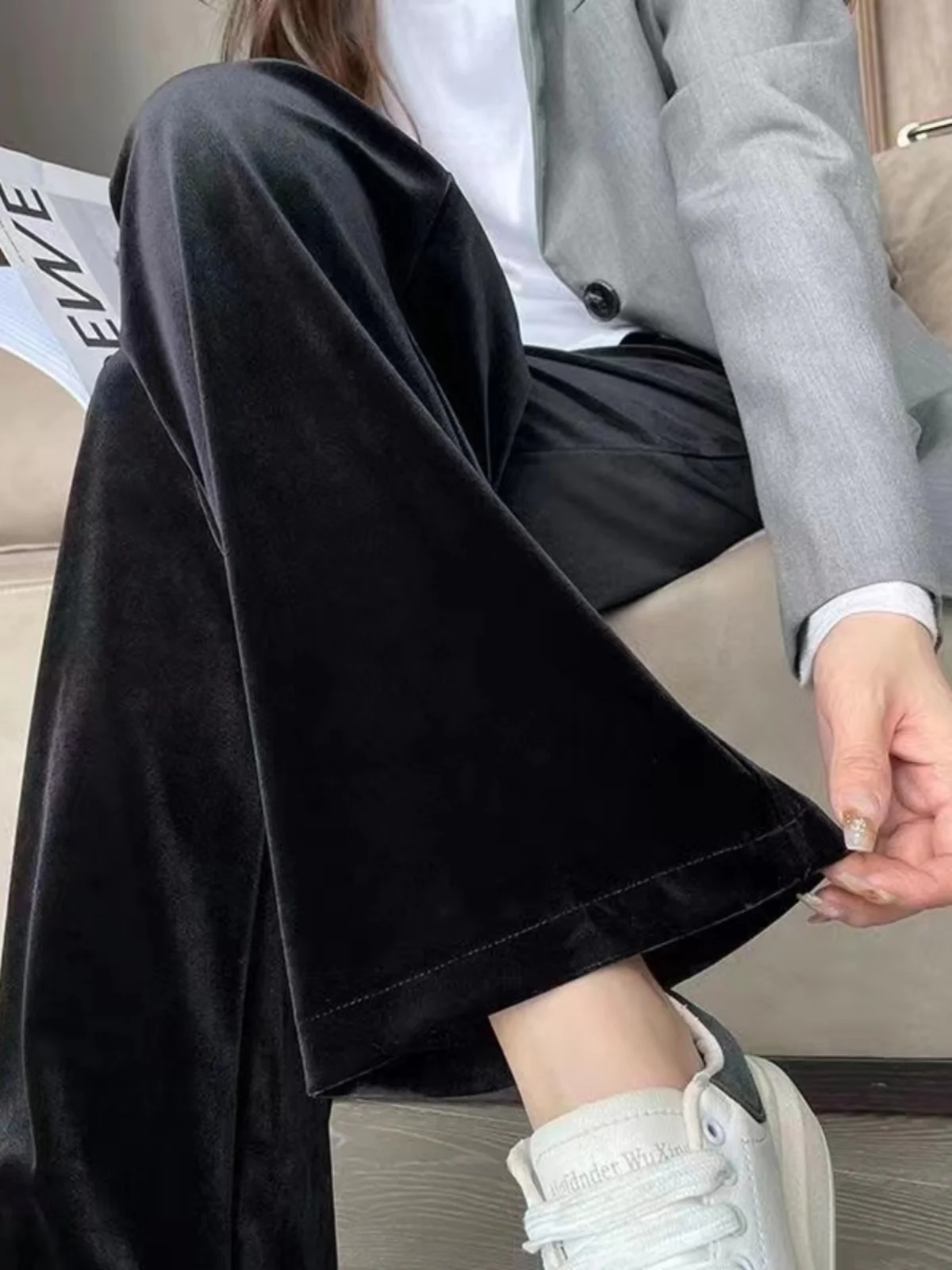 

Женские брюки-клеш Bla с высокой талией, на флисовой подкладке, из бархата, осенне-зимние, новые, повседневные, длинные, универсальные, с широкими штанинами