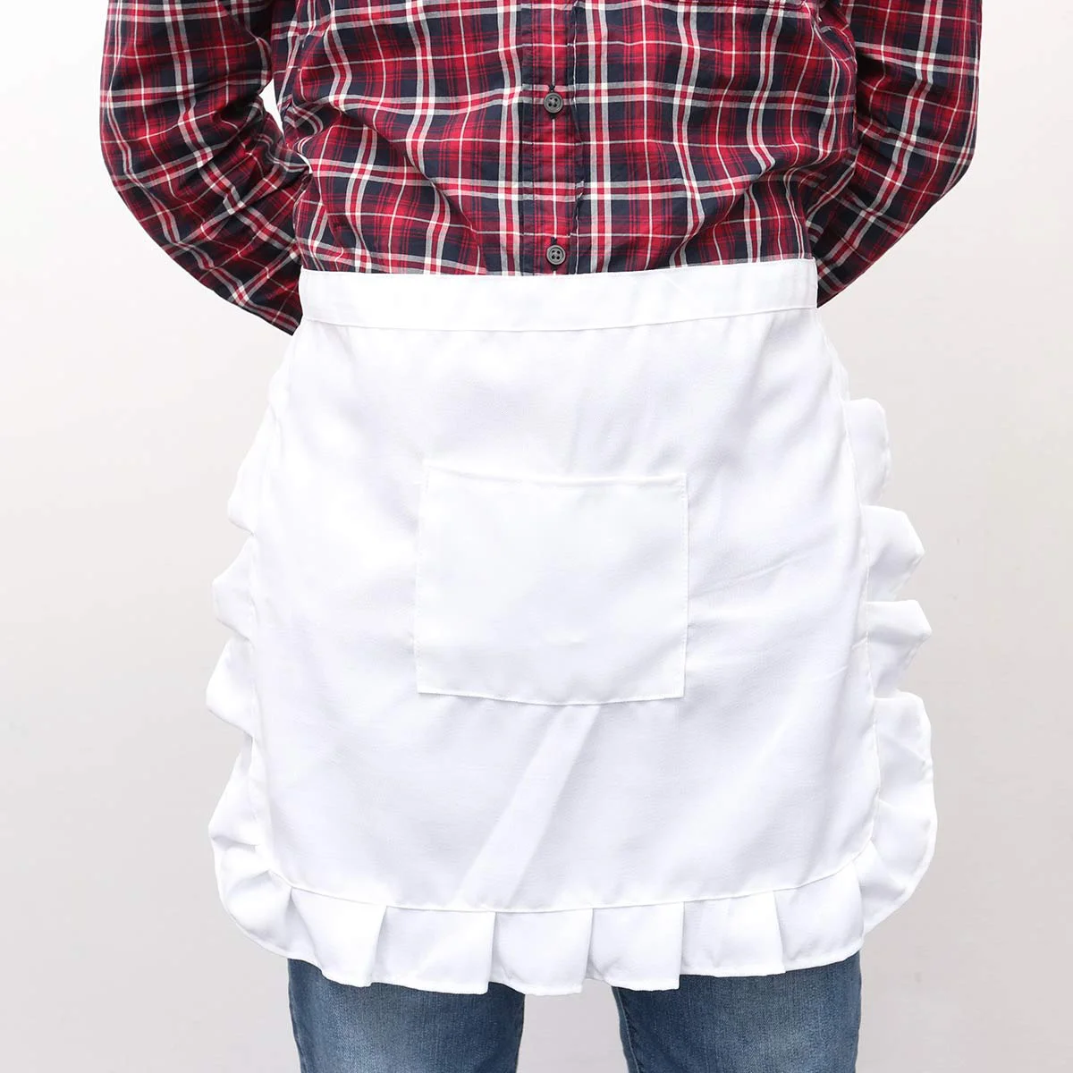 Half Waist Bib Women Short Apron Machine Washable Polyester Pocket Hold Seasoning Cards Kitchen Maid Waitress Work Dress Outfit