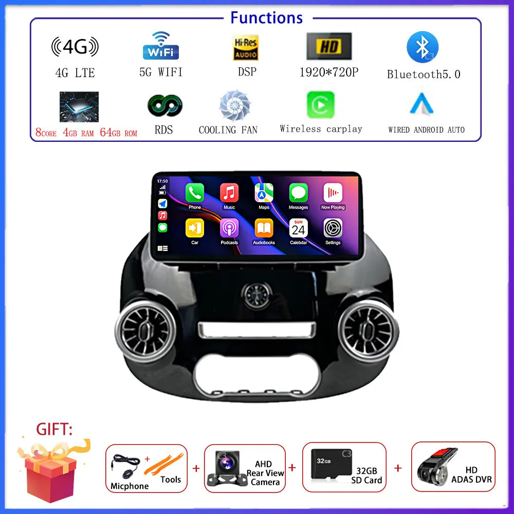 12.3 "4G Voor Benz Vito W447 2014 - 2021 Auto Android 15 Radio Stereo Multimedia Video GPS navigatie Speler IPS scherm BT 5.0