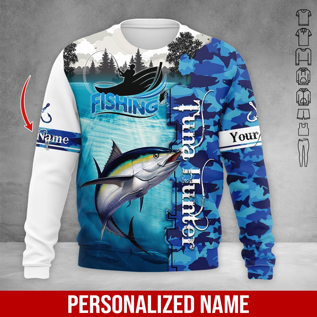 Personalized Name Tuna Hunter 3D All Over Printed Fashion Men's Hoodie&Sweatshirt Unisex Zip Hoodie Casual Tracksuits KJ966