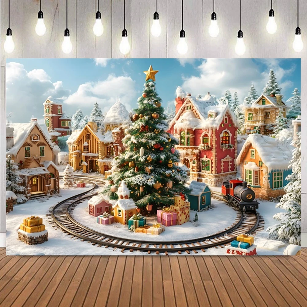 

Рождественский пряничный снежный городок фон для фотосъемки конфетный снеговик замок лес для детей и взрослых портретный фон для вечеринки реквизит для фотосессии