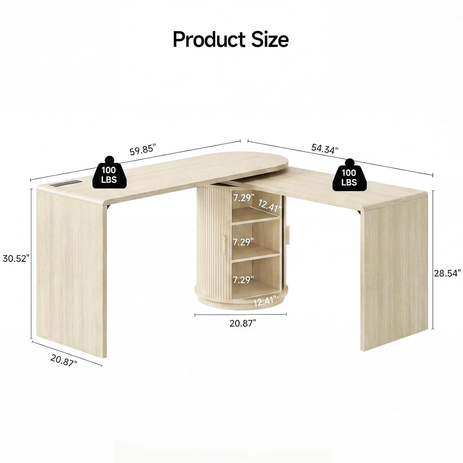 60in L-Shaped Rotating Corner Desk White Home Office, Customized