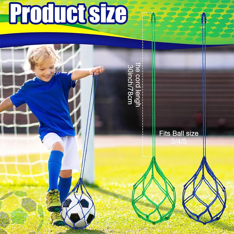 Youth Football Self Trainer Kick Net Pocket Professional Outdoor Sport Nylon Net Basketball Bag Solid Mesh Soccer Ball Carry Bag