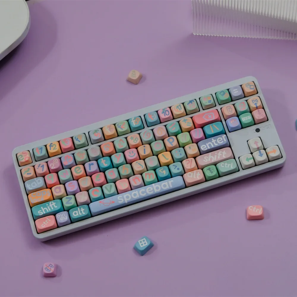 132 Keys/set Lrregular Pink Lettering Keycaps MOA XOA Profile Dye Sub PBT Keycap For 61 68 75 84 87 96 98 104 108