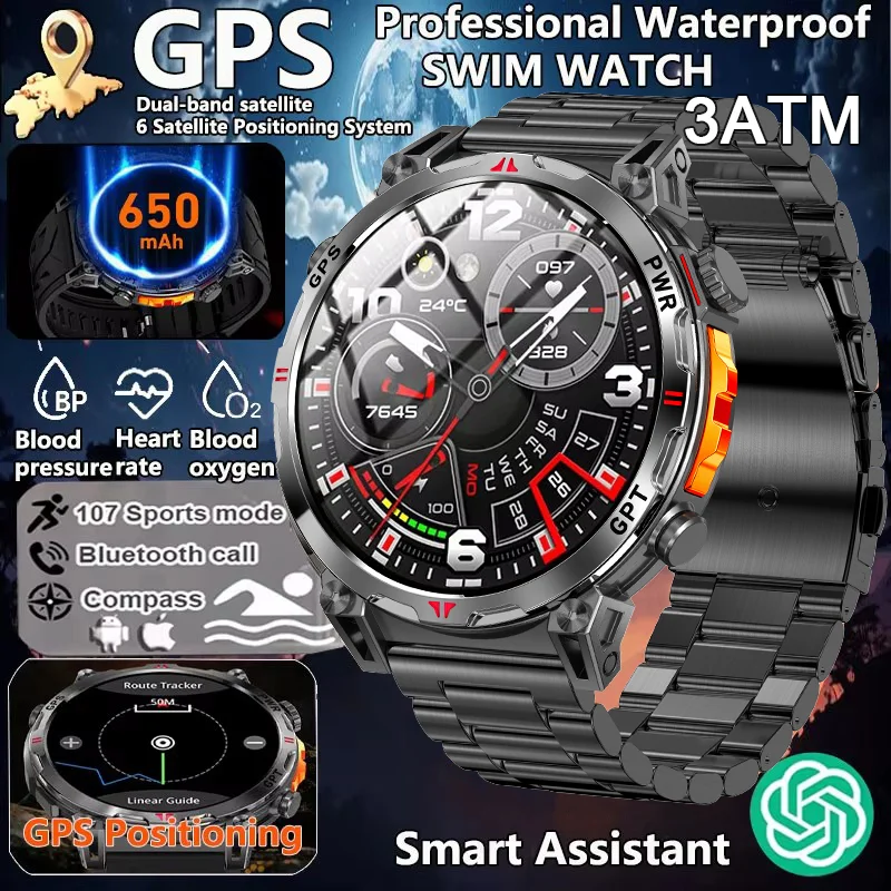 T-REX Military Outdoor Sports GPS Smartwatch LED Flashlight، بطارية 650MAH، بوصلة مقاومة للماء 3ATM، مكالمة بلوتوث، لـ Xiaomi #1