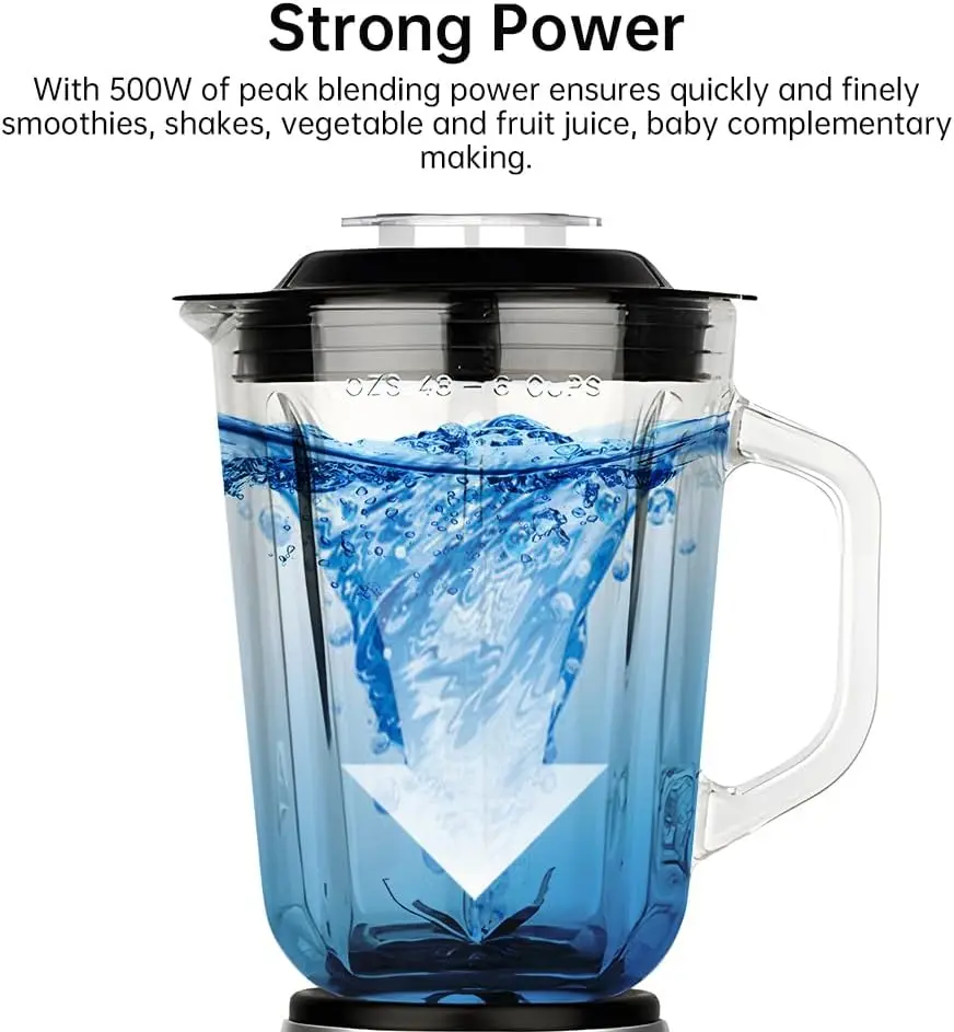 ขนาดส่วนตัวเครื่องปั่นสมูทตี้พร้อมถ้วยสําหรับห้องครัว 500W สแตนเลสเครื่องปั่นขนาดเล็ก 2 ความเร็วปรับ 48oz ขวดแก้ว DO