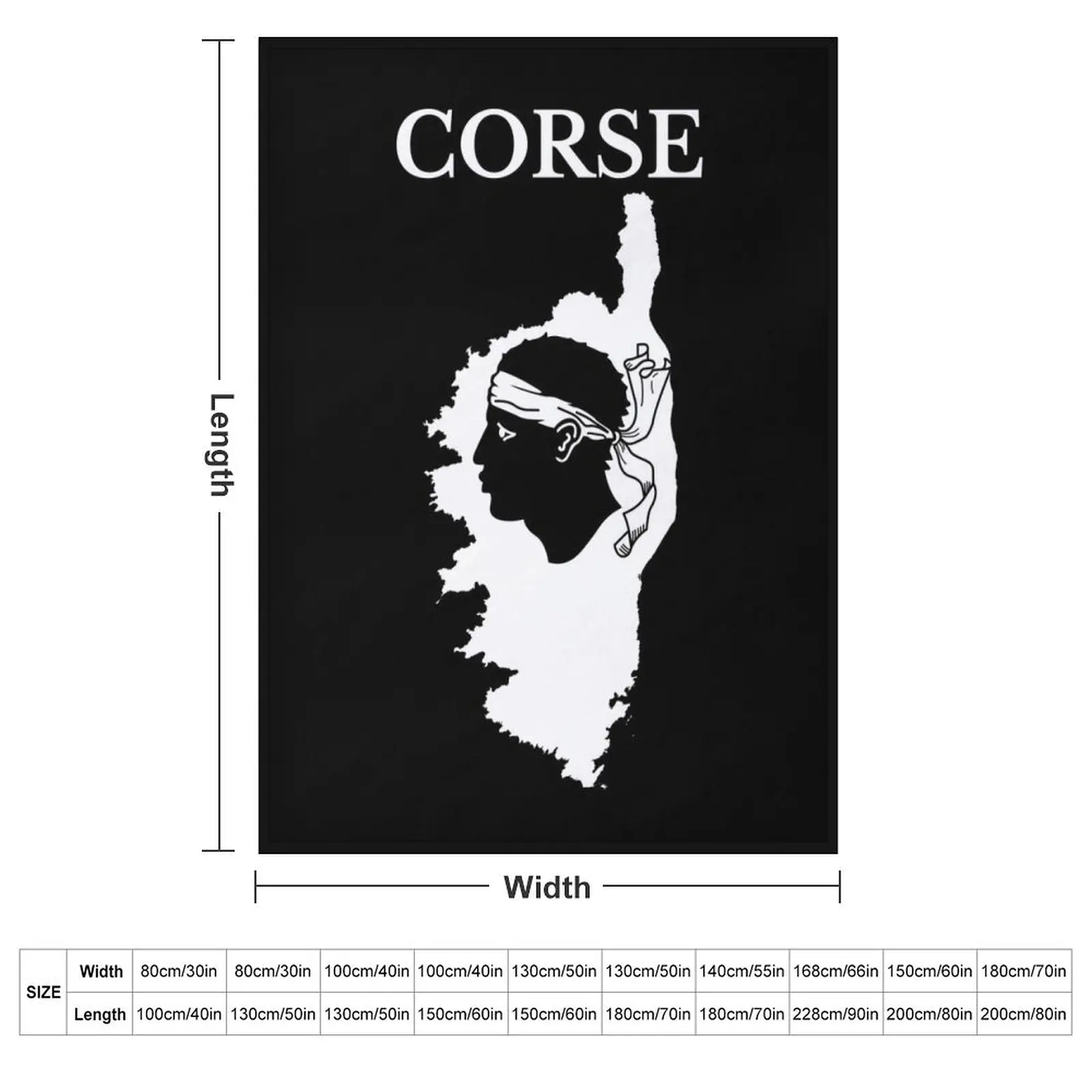 Corsica (Corse) Map, France, French Region. Throw Blanket couch cozy soft plush fuzzy picnic outdoor blanket